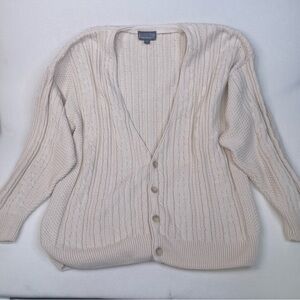 Lands' End Scottish Cable Knit Cardigan Mens Medium Beige